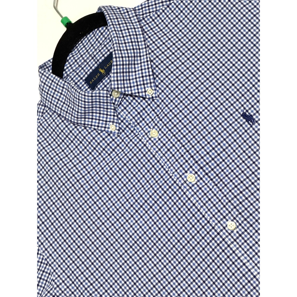 Ralph Lauren Mens XL‎ Blue Gingham Check Button Down Shirt Long Sleeve Pony Logo